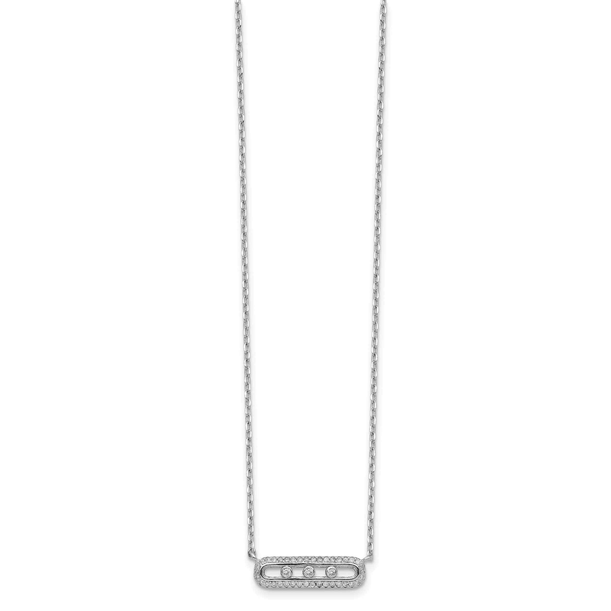 Sterling Silver Rhodium-plated CZ Bar w/ 2in ext. Necklace