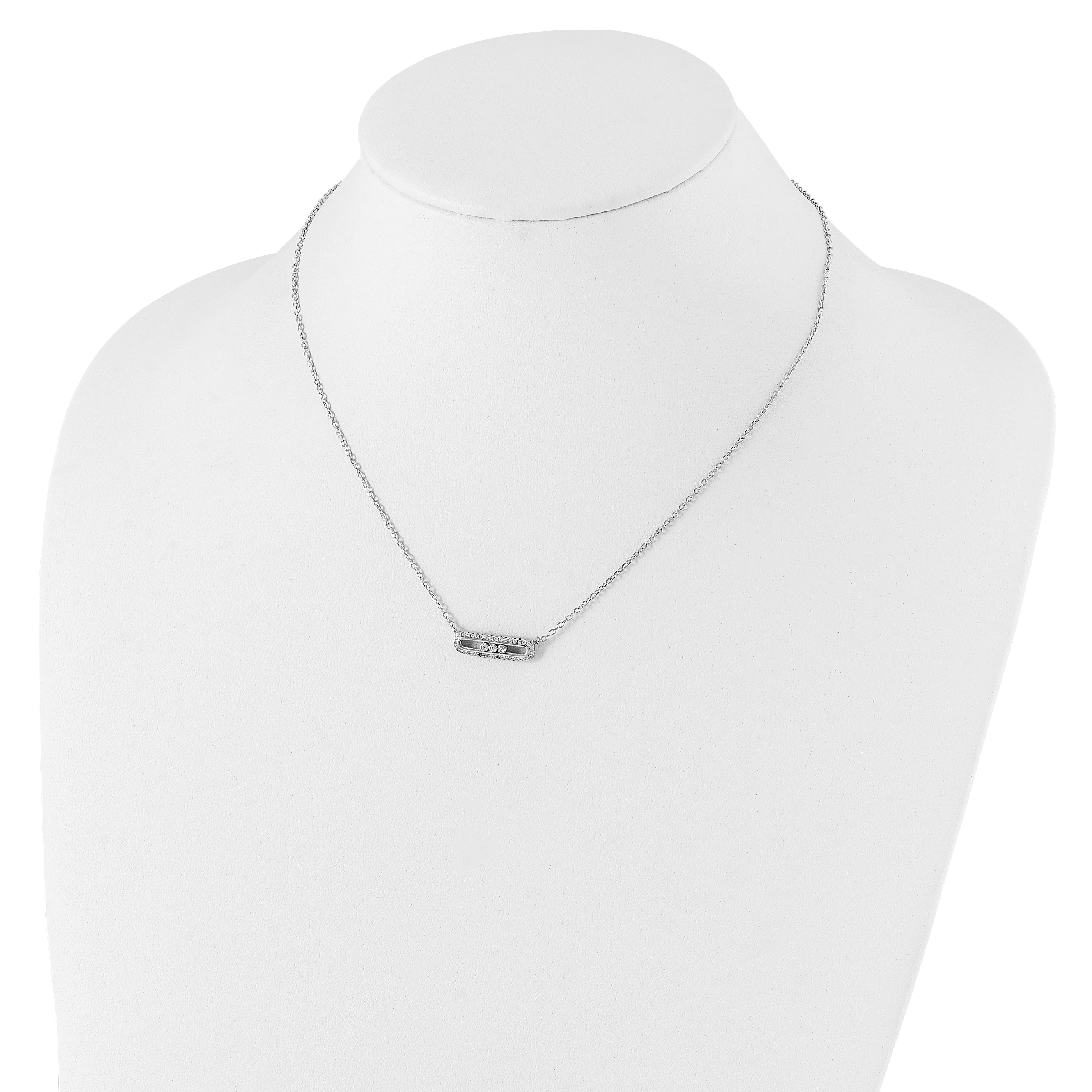 Sterling Silver Rhodium-plated CZ Bar w/ 2in ext. Necklace