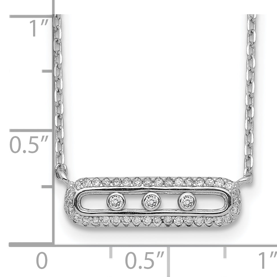 Sterling Silver Rhodium-plated CZ Bar w/ 2in ext. Necklace