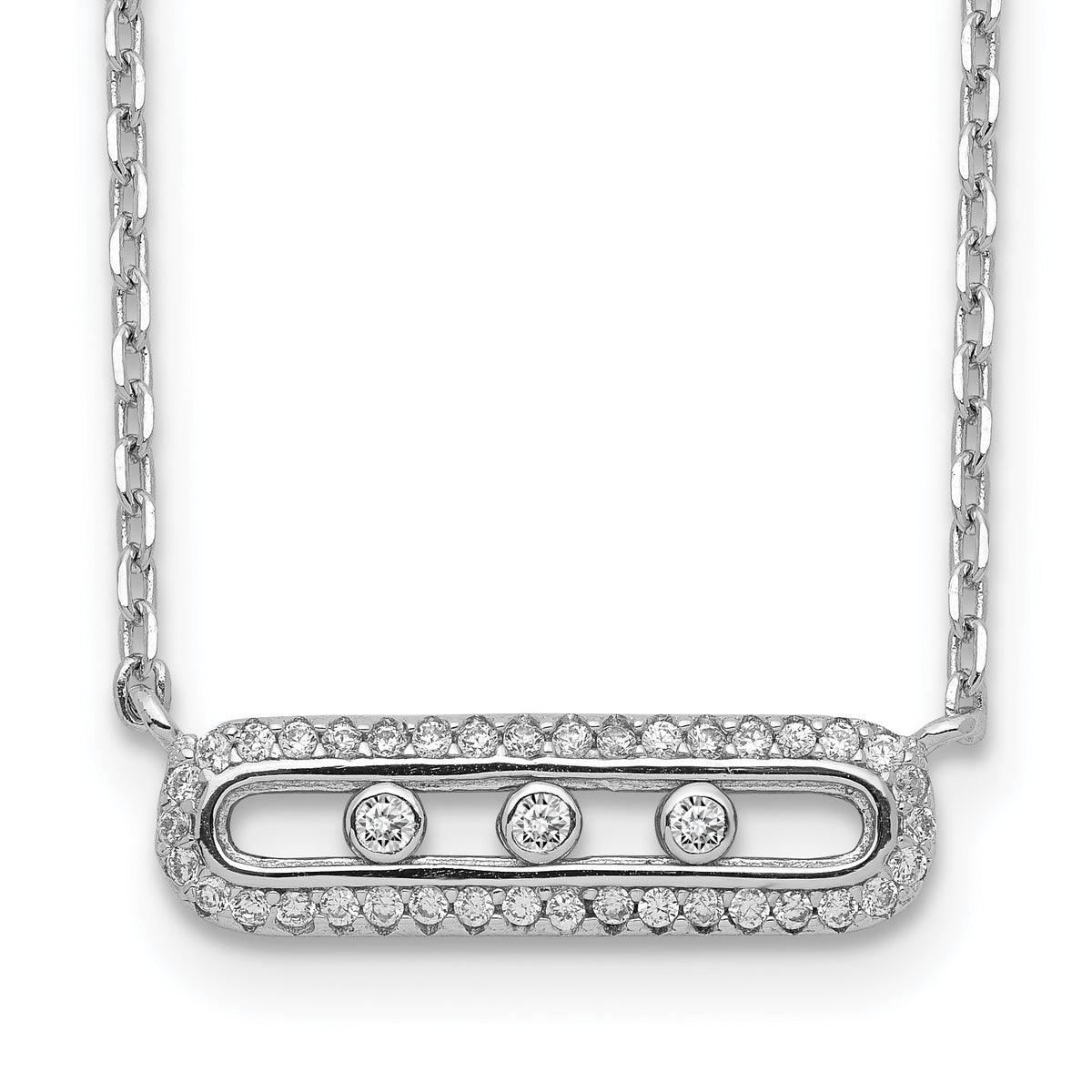 Sterling Silver Rhodium-plated CZ Bar w/ 2in ext. Necklace