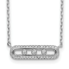 Sterling Silver Rhodium-plated CZ Bar w/ 2in ext. Necklace