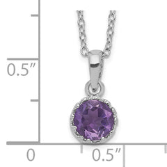 Sterling Silver Rhodium-plated 7mm Round Amethyst Necklace