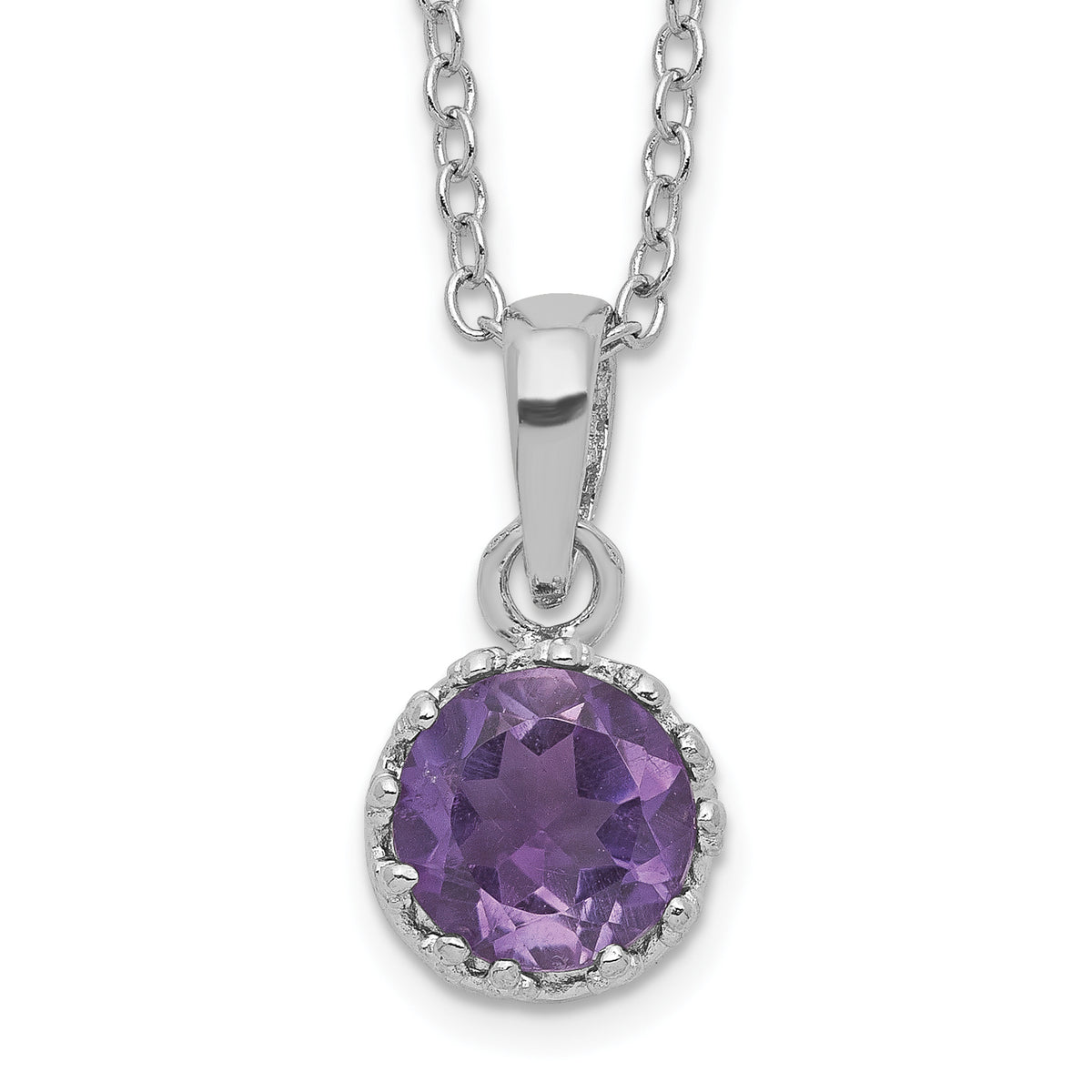 Sterling Silver Rhodium-plated 7mm Round Amethyst Necklace