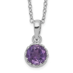 Sterling Silver Rhodium-plated 7mm Round Amethyst Necklace