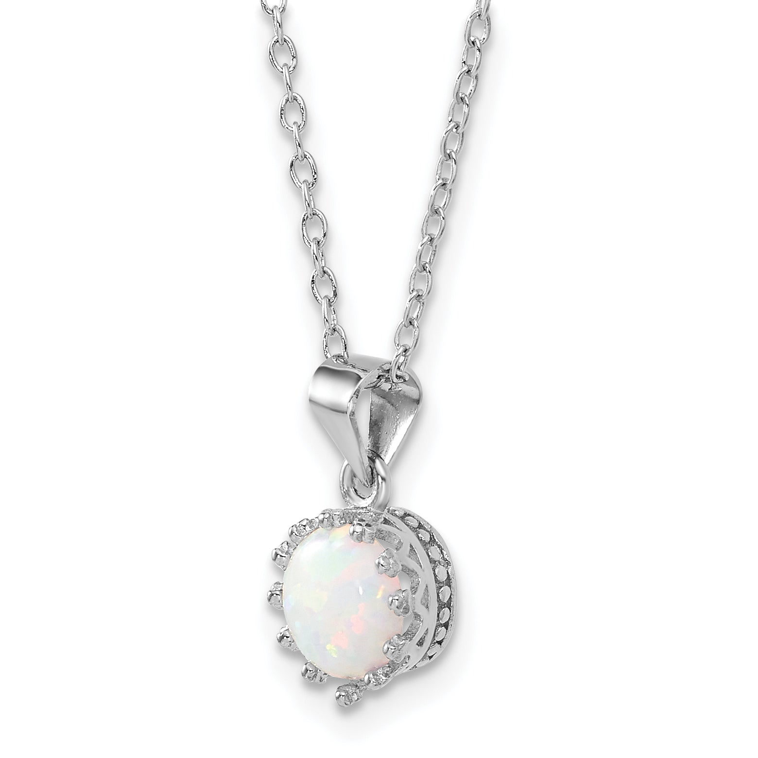 Sterling Silver Rhodium-plated Polished Created Opal Necklace