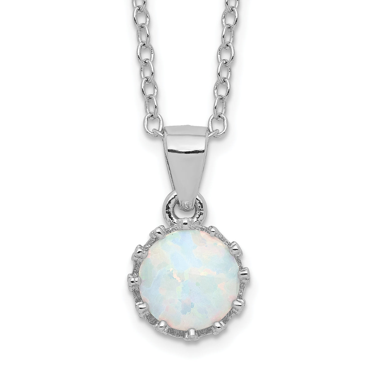 Sterling Silver Rhodium-plated Polished Created Opal Necklace