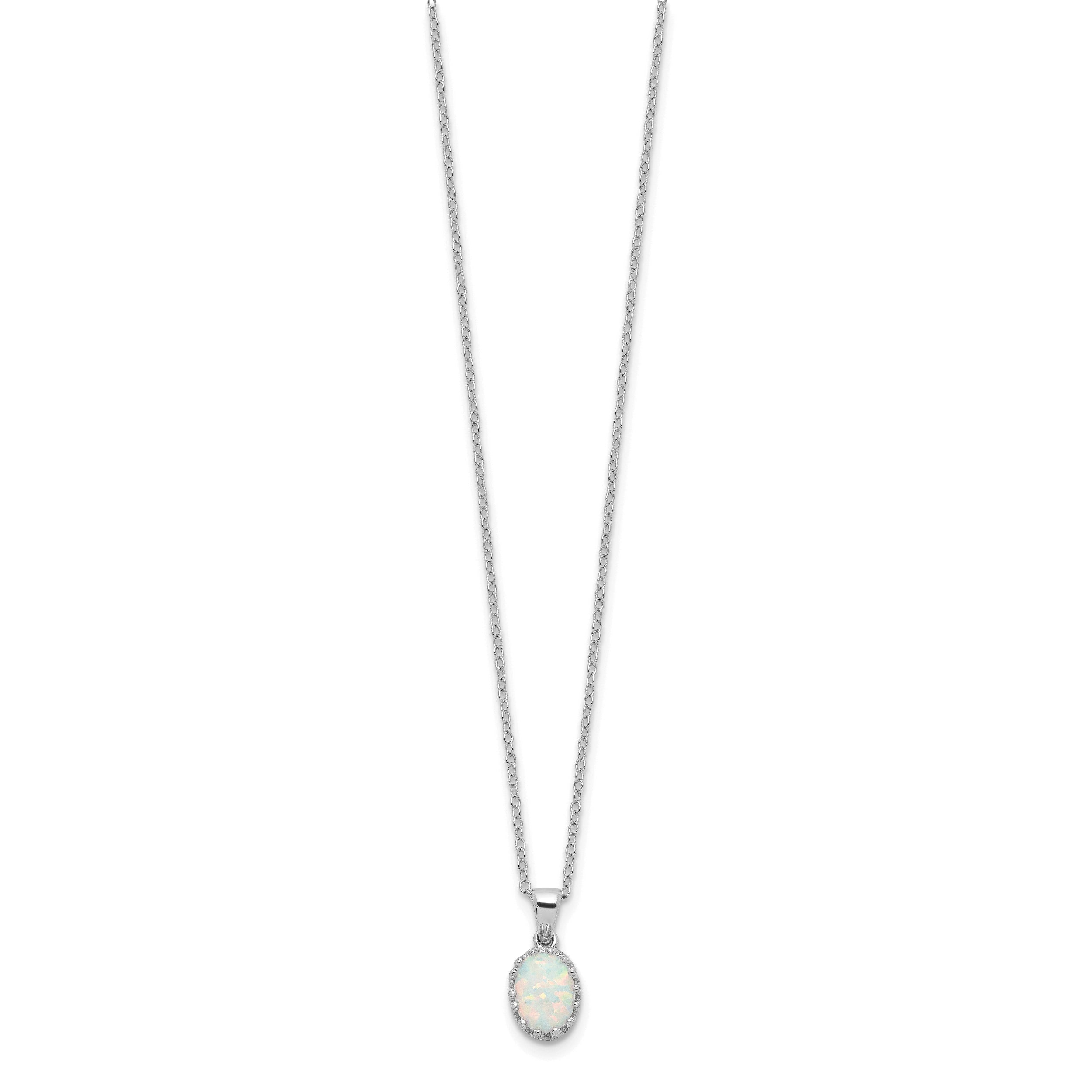 Sterling Silver Rhodium-plated Polish Oval Created Opal Necklace