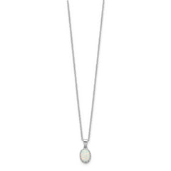 Sterling Silver Rhodium-plated Polish Oval Created Opal Necklace