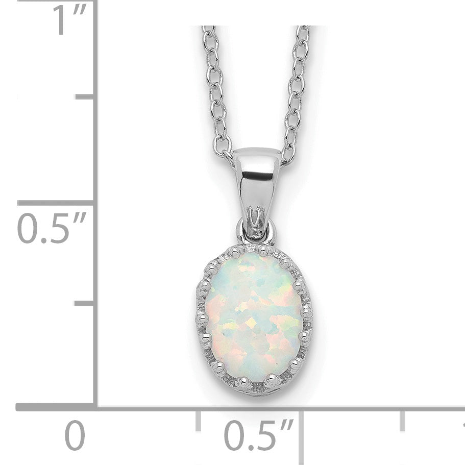 Sterling Silver Rhodium-plated Polish Oval Created Opal Necklace