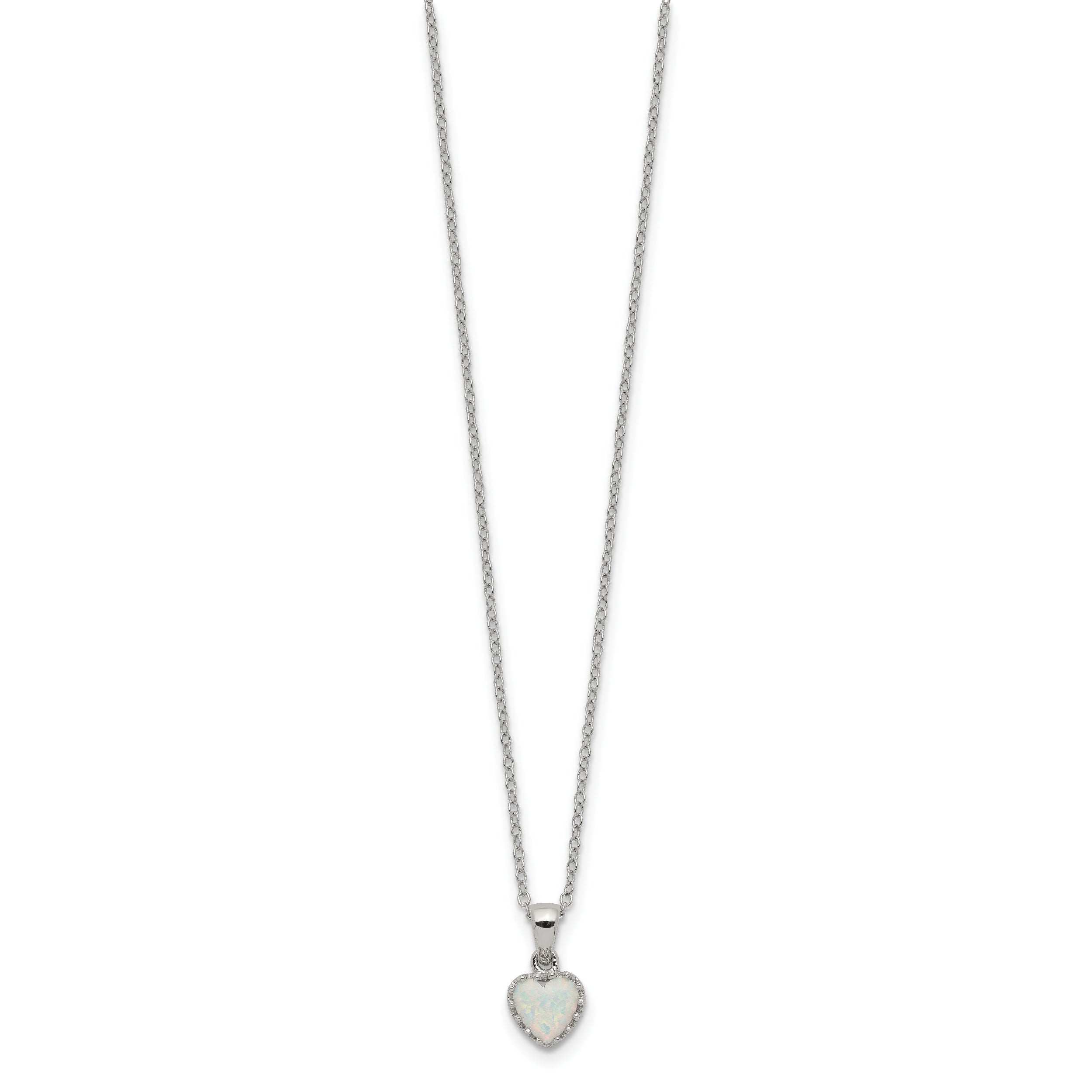 Sterling Silver Rhodium-plated Polish Heart Created Opal Necklace