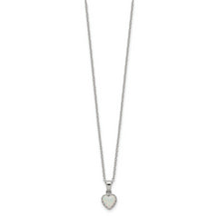 Sterling Silver Rhodium-plated Polish Heart Created Opal Necklace