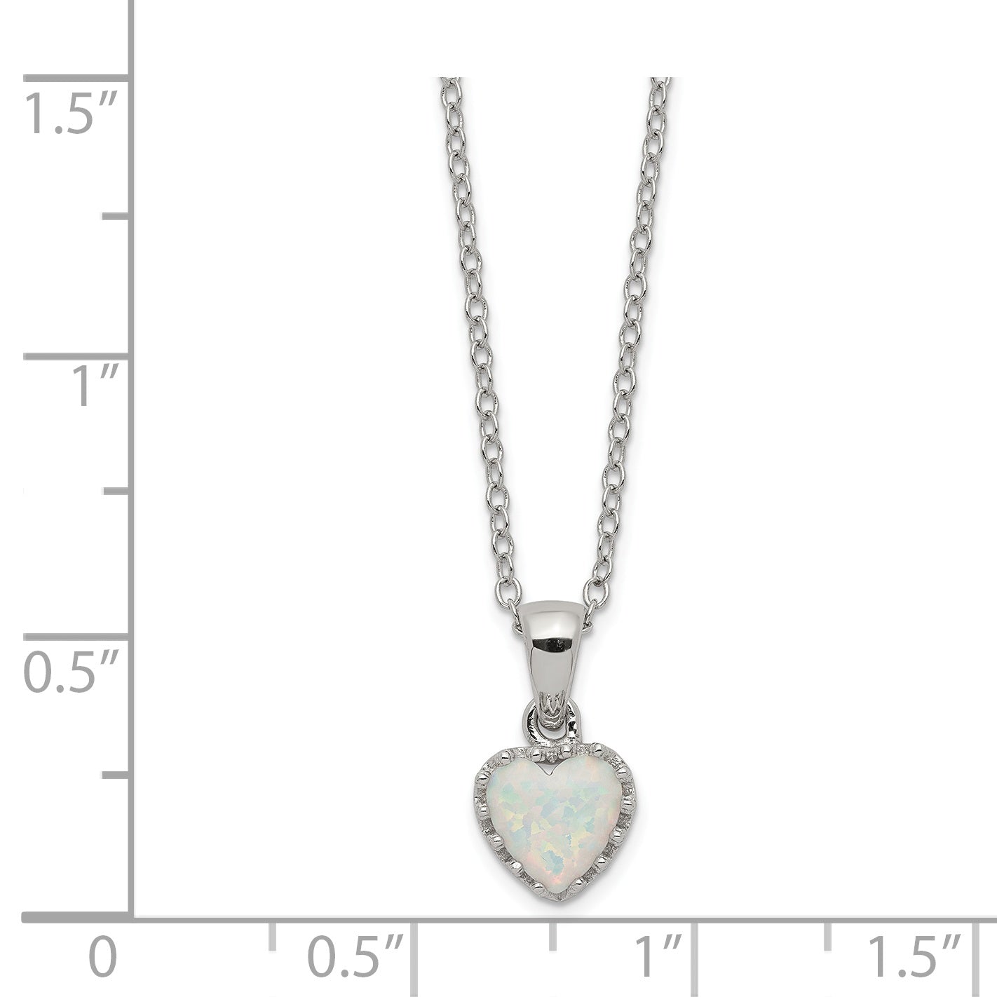 Sterling Silver Rhodium-plated Polish Heart Created Opal Necklace