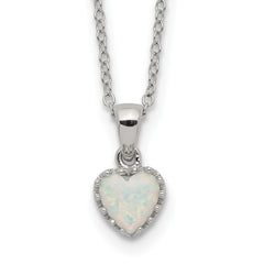 Sterling Silver Rhodium-plated Polish Heart Created Opal Necklace