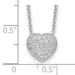 Sterling Silver Rhodium Plated CZ Heart w/1.5in ext Necklace