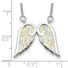 Sterling Silver Rhod-plated Created Opal Wings w/1.5in ext Necklace