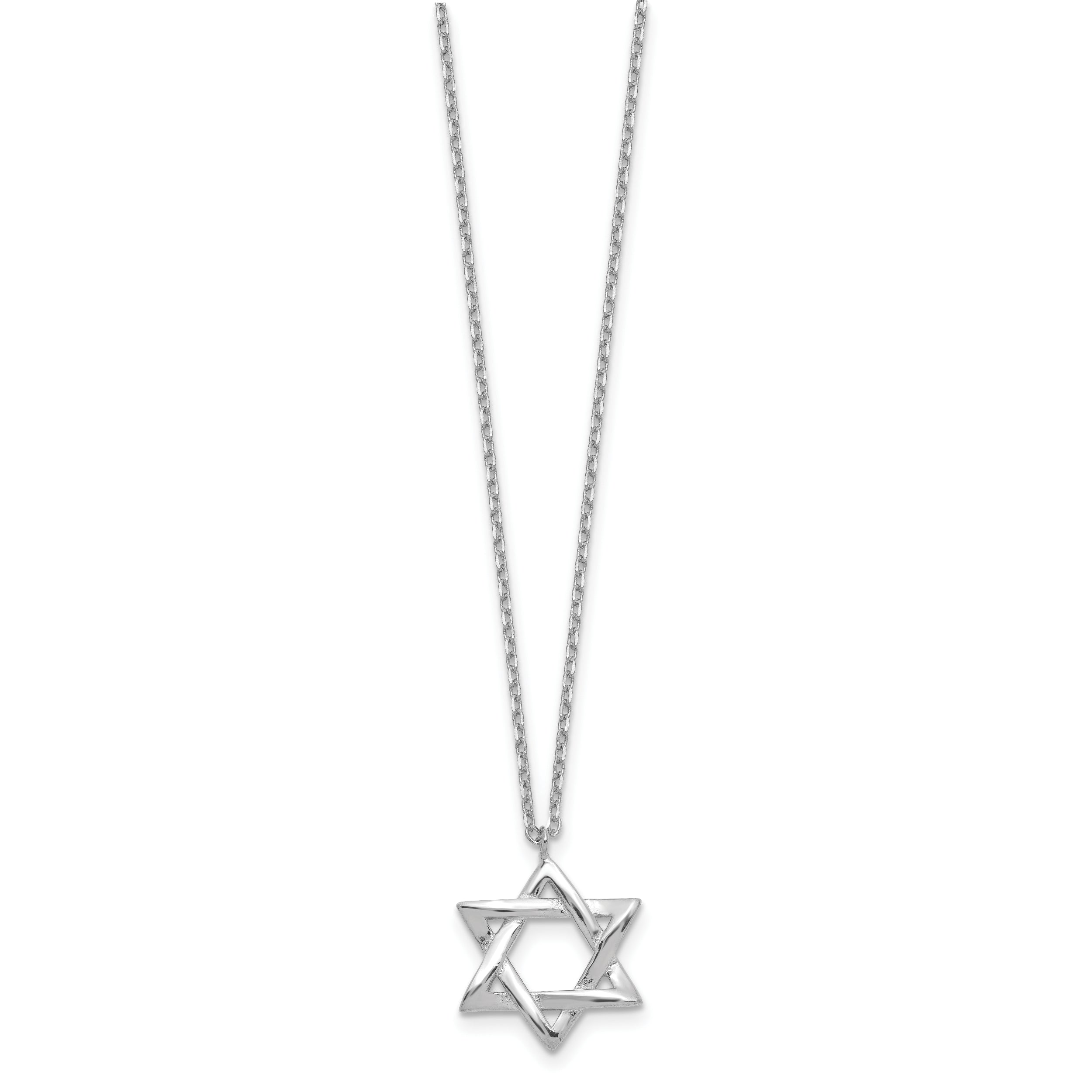 Sterling Silver Rhodium-plated Star of David 16.5in plus 2in ext. Necklace