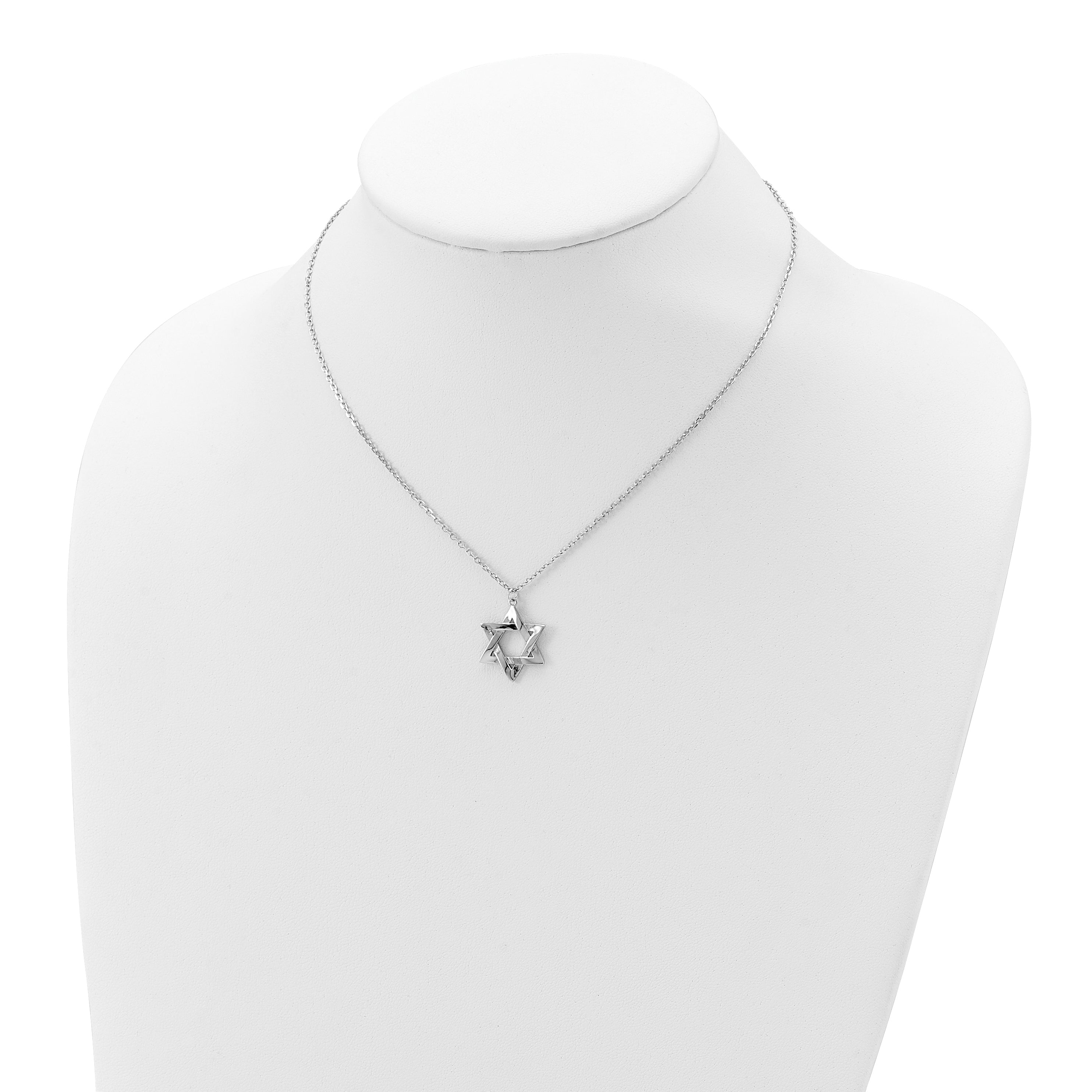 Sterling Silver Rhodium-plated Star of David 16.5in plus 2in ext. Necklace