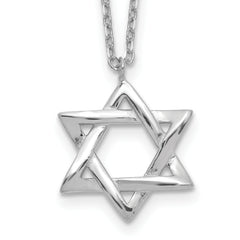 Sterling Silver Rhodium-plated Star of David 16.5in plus 2in ext. Necklace