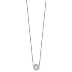 Sterling Silver Rhodium-plated CZ Star of David w/ 2in ext. Necklace