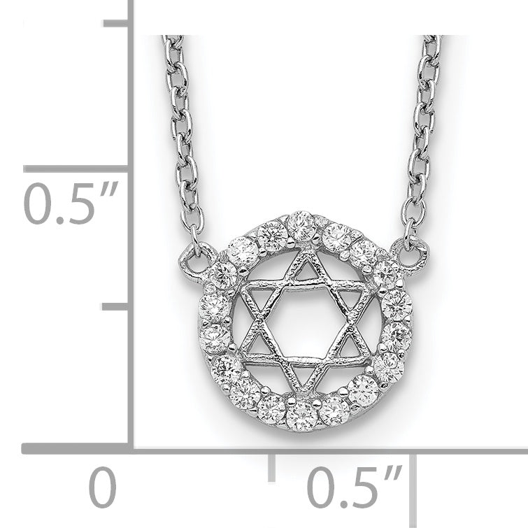 Sterling Silver Rhodium-plated CZ Star of David w/ 2in ext. Necklace