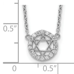 Sterling Silver Rhodium-plated CZ Star of David w/ 2in ext. Necklace