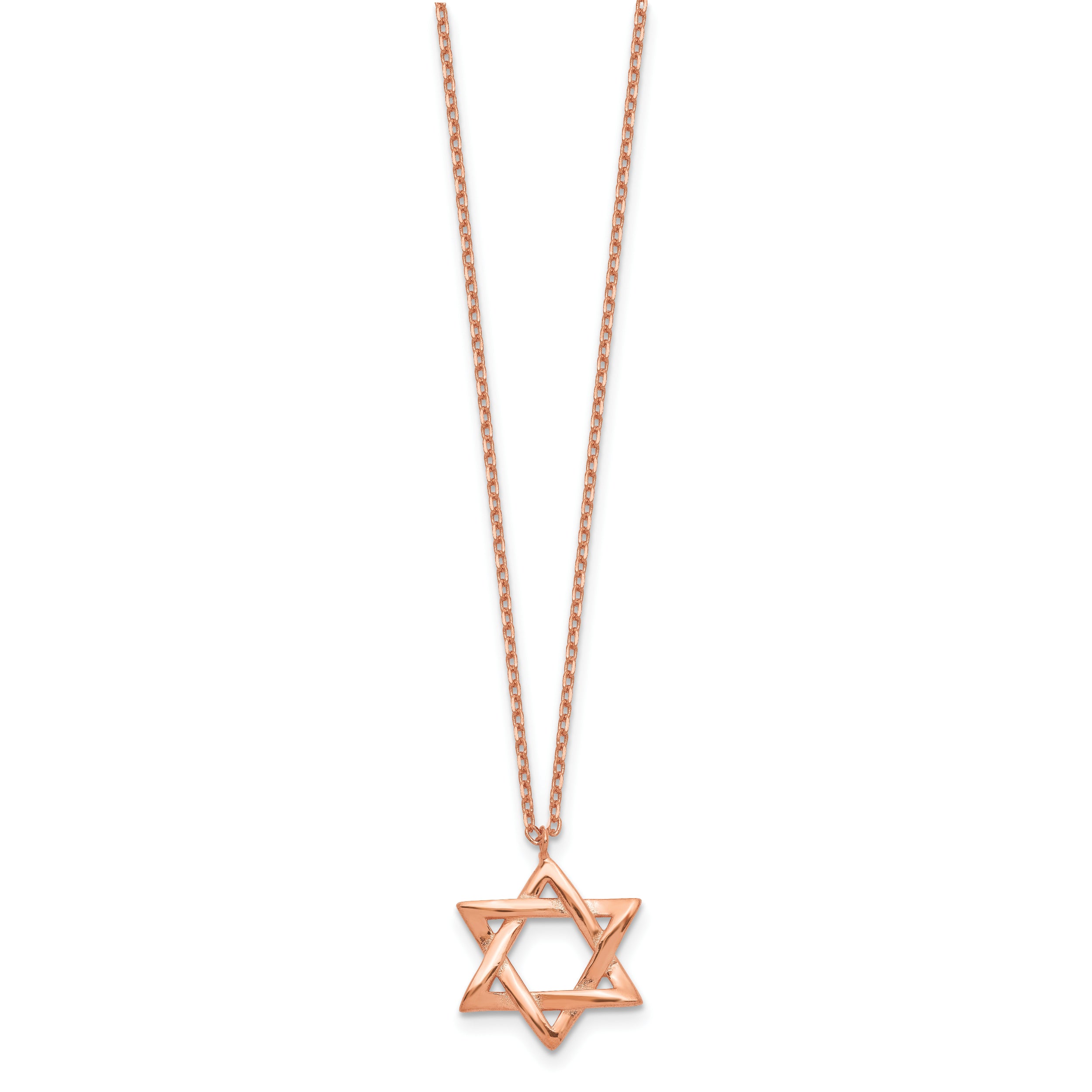 Sterling Silver Rose-tone Star of David 16.5 inch Necklace with 1 inch extension