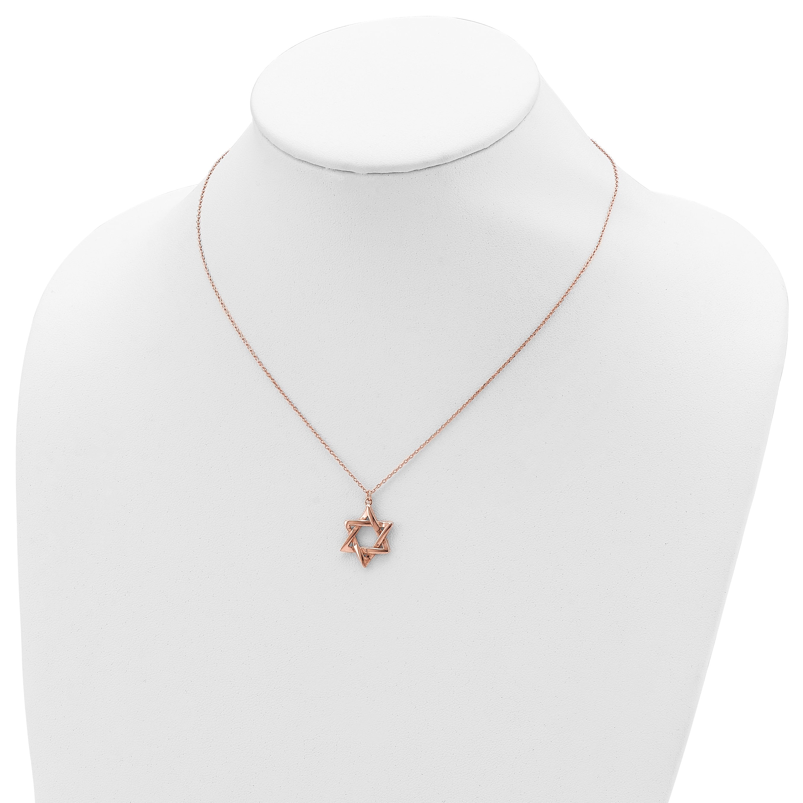 Sterling Silver Rose-tone Star of David 16.5 inch Necklace with 1 inch extension