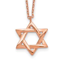 Sterling Silver Rose-tone Star of David 16.5 inch Necklace with 1 inch extension