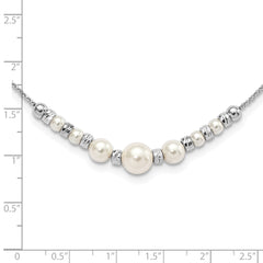 Sterling Silver RH-pltd Diamond-cut Bead Glass Pearl w/2in ext Necklace