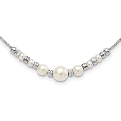 Sterling Silver RH-pltd Diamond-cut Bead Glass Pearl w/2in ext Necklace