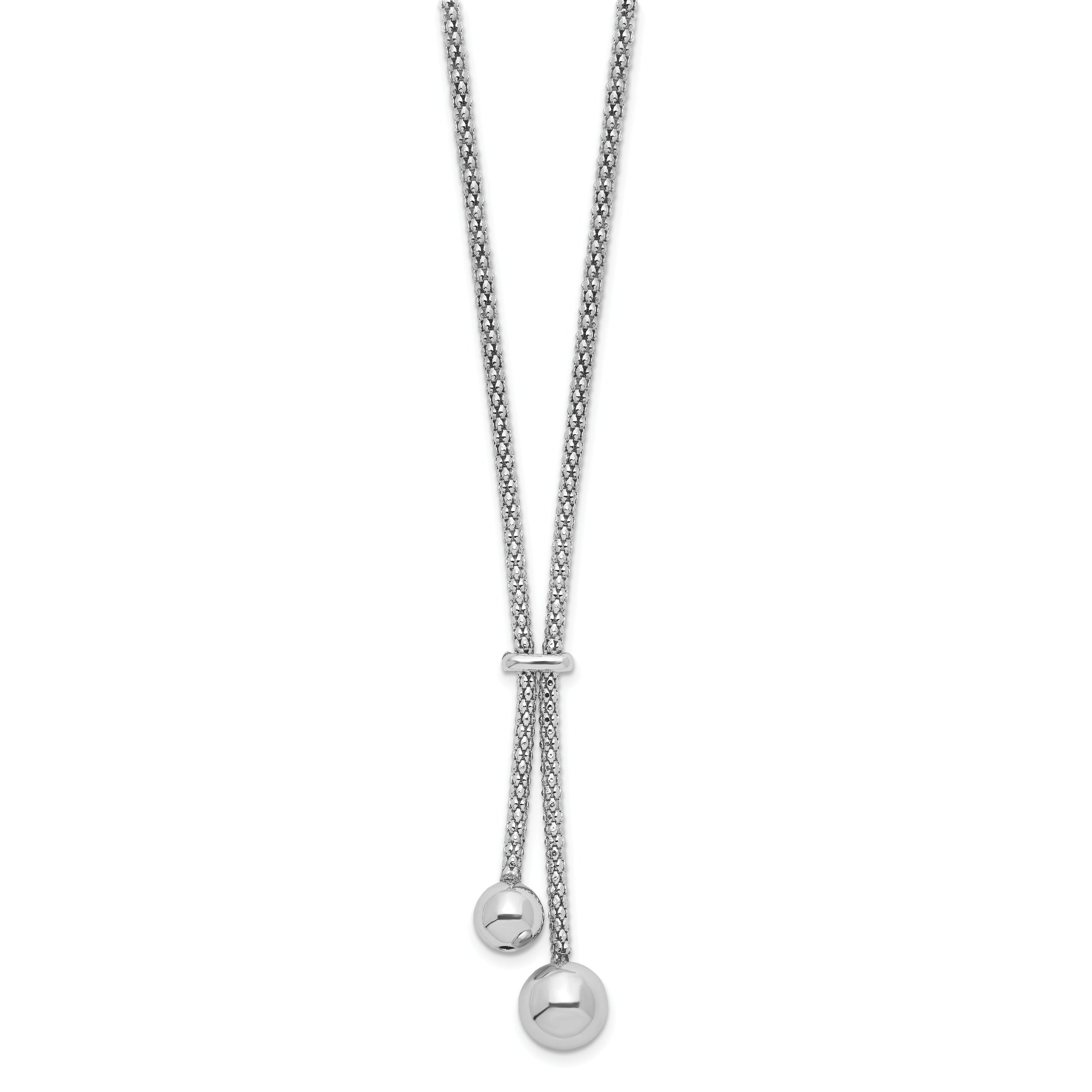 Sterling Silver Rhodium-plated D/C w/1.5in ext. 2-Bead Y-Necklace