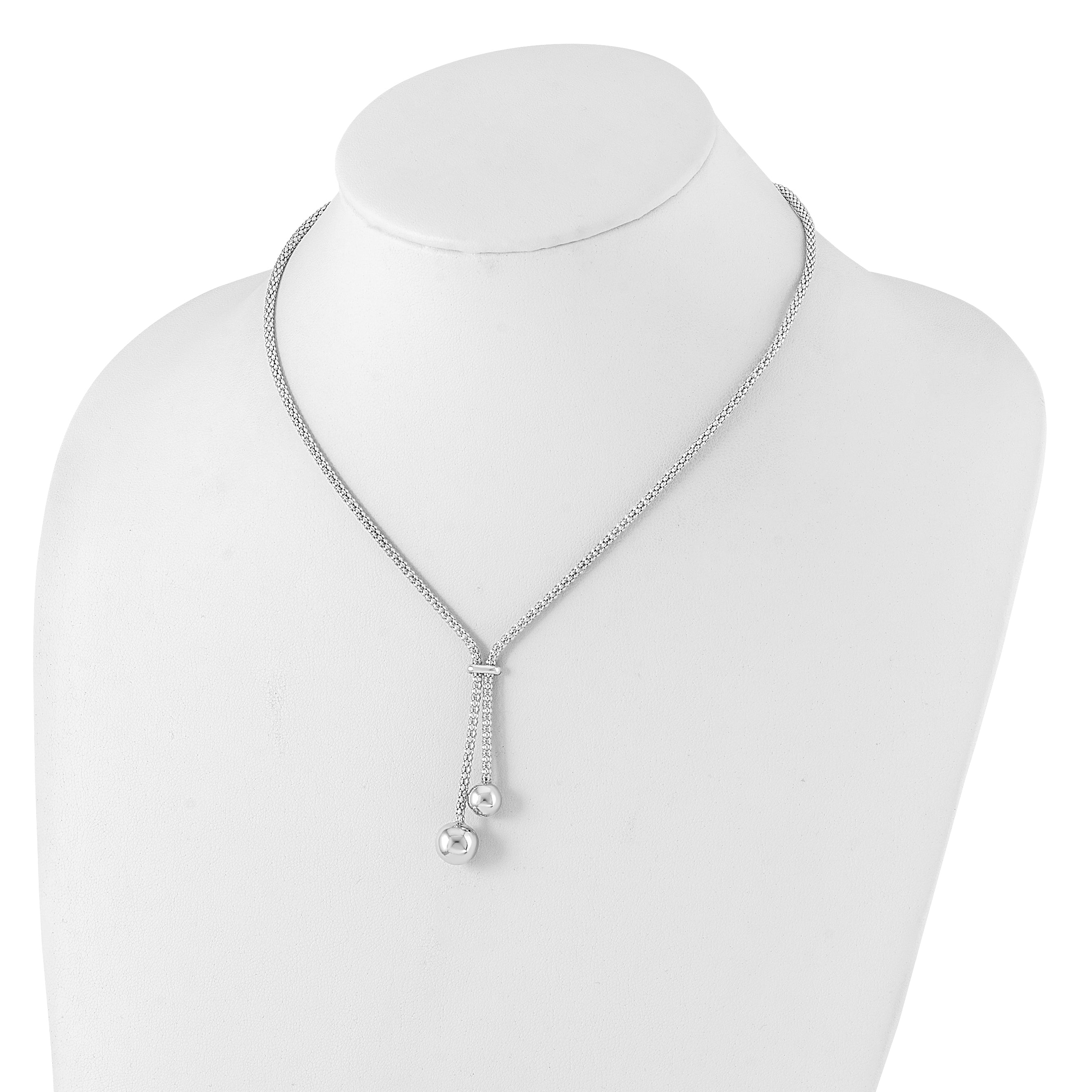 Sterling Silver Rhodium-plated D/C w/1.5in ext. 2-Bead Y-Necklace