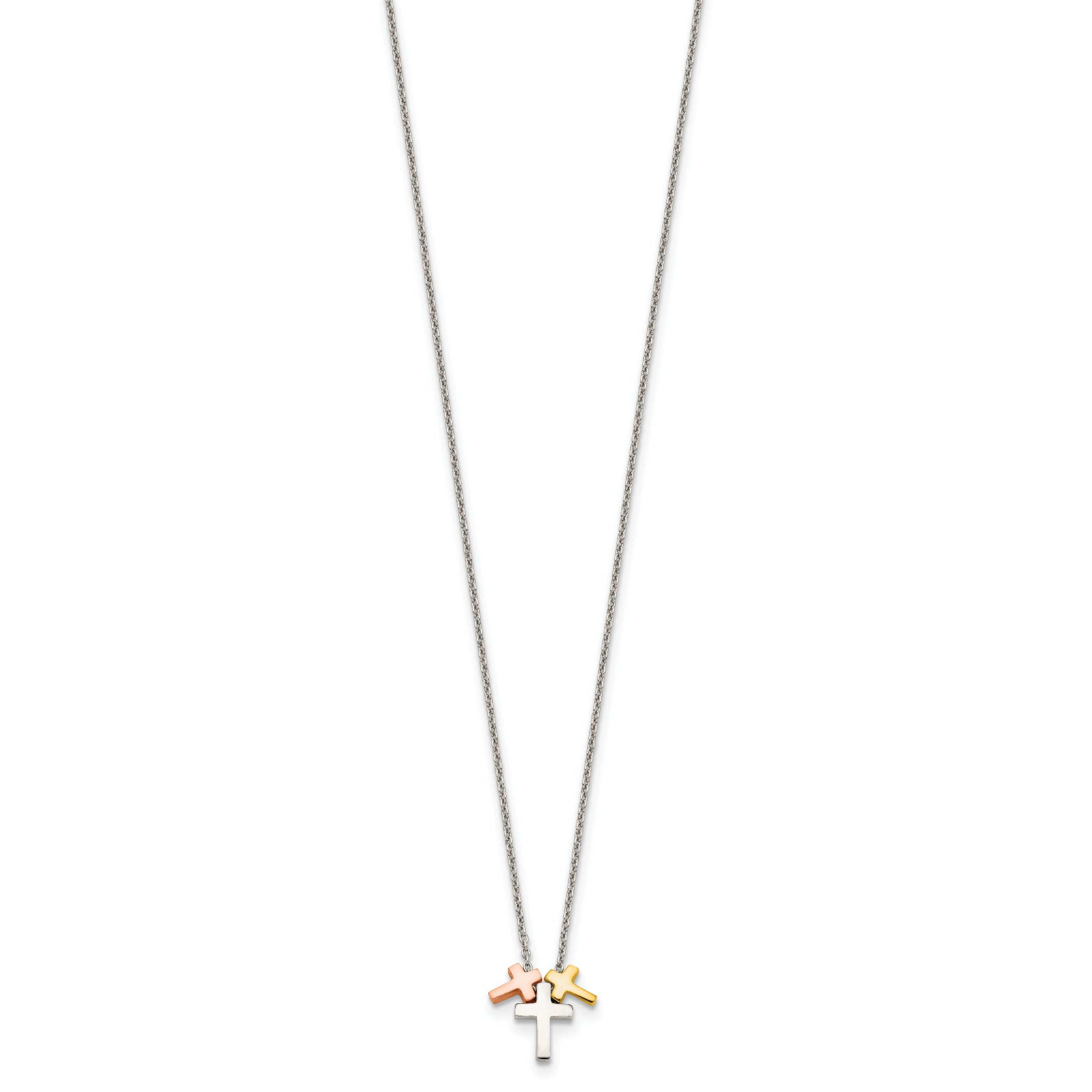 Sterling Silver Rose and Gold-tone 3-Cross w/ 2in ext. Necklace