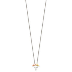 Sterling Silver Rose and Gold-tone 3-Cross w/ 2in ext. Necklace