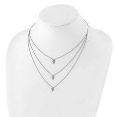 Sterling Silver RH-plated Three Strand CZ Cross Necklace