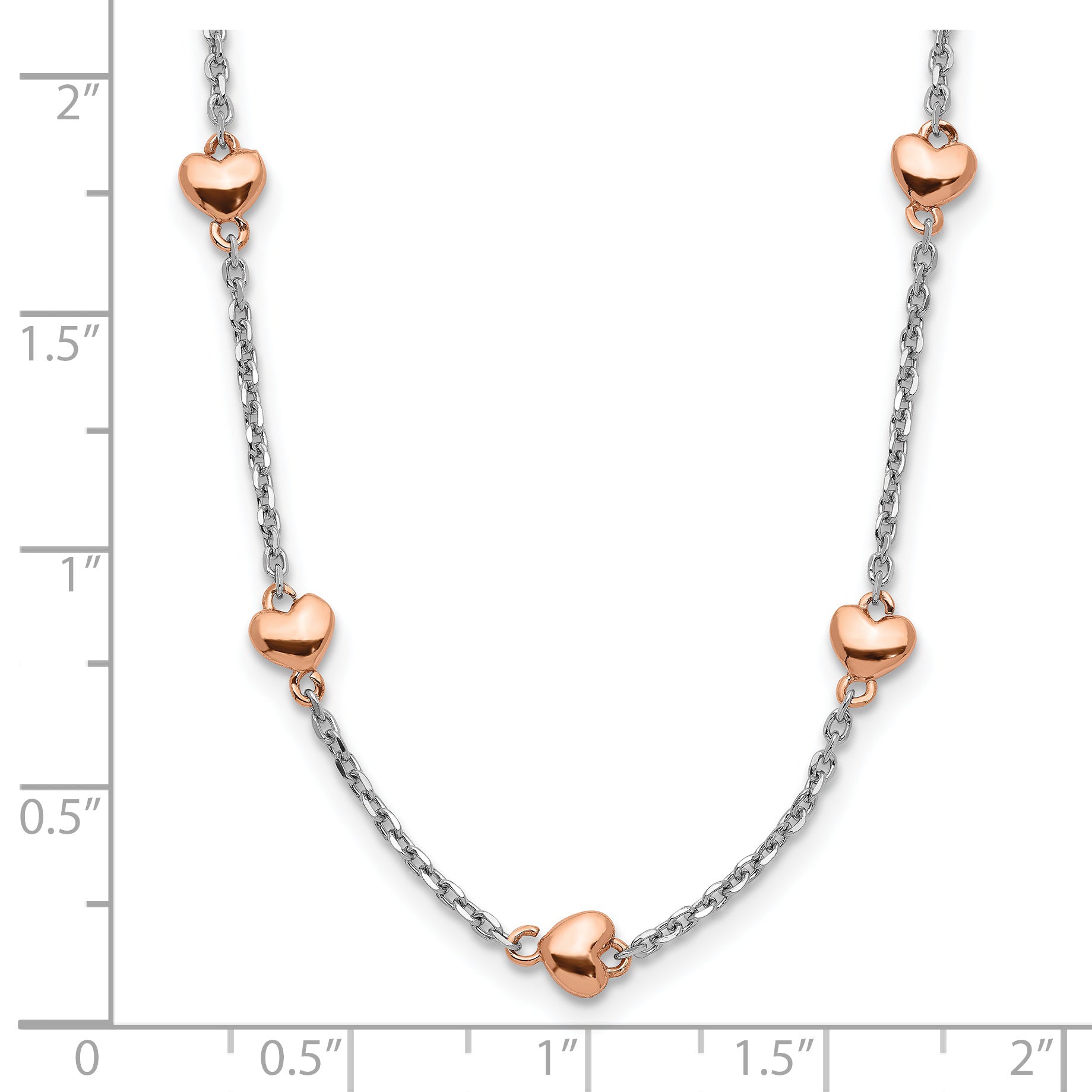 Sterling Silver RH-plated Rose gold-pltd 7-Heart 1.5in ext. Necklace