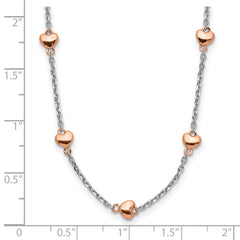 Sterling Silver RH-plated Rose gold-pltd 7-Heart 1.5in ext. Necklace