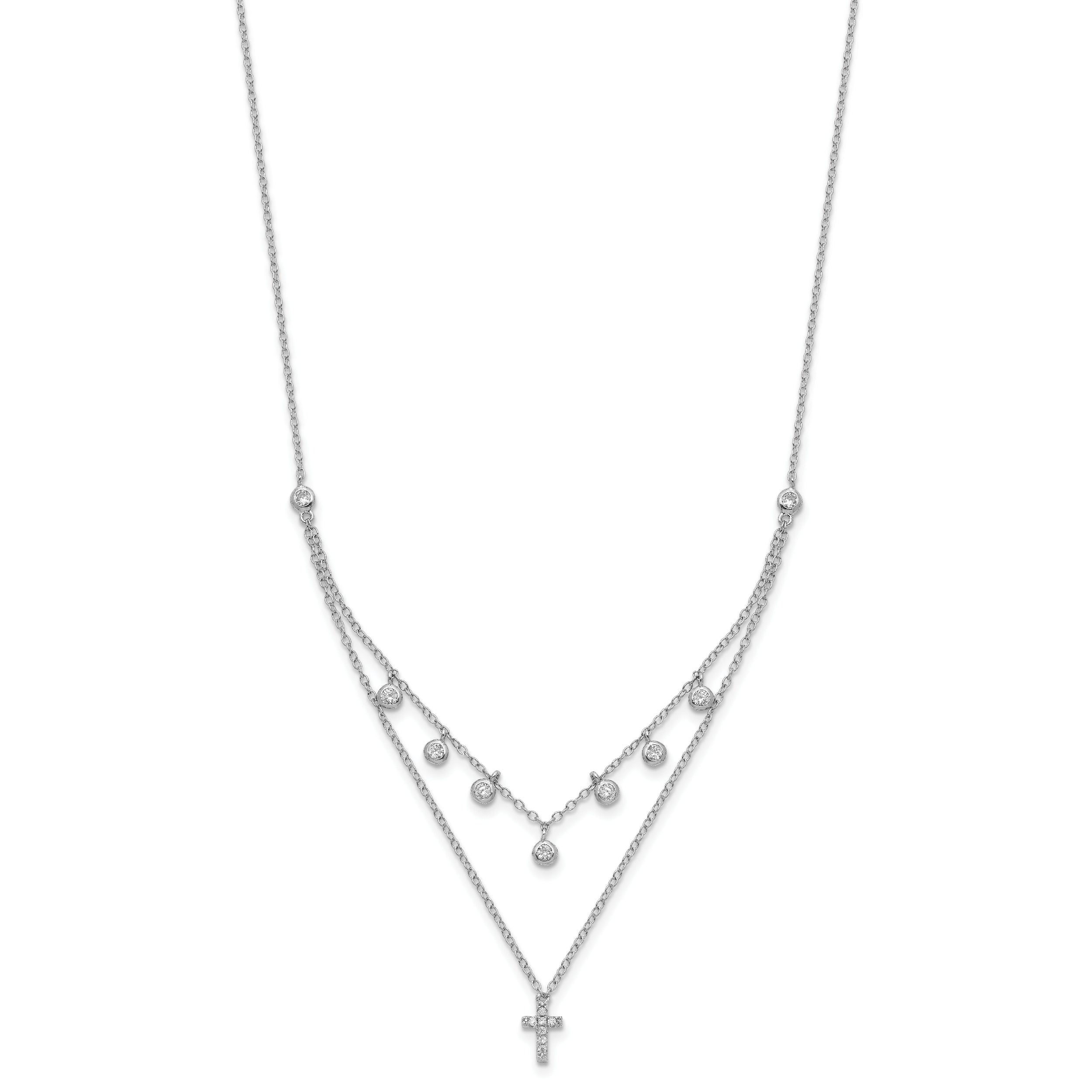 Sterling Silver Rhodium-plated CZ Cross w/ 2in ext. Necklace