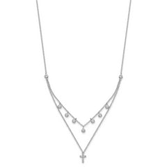 Sterling Silver Rhodium-plated CZ Cross w/ 2in ext. Necklace