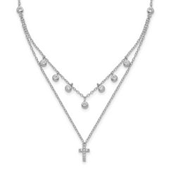 Sterling Silver Rhodium-plated CZ Cross w/ 2in ext. Necklace