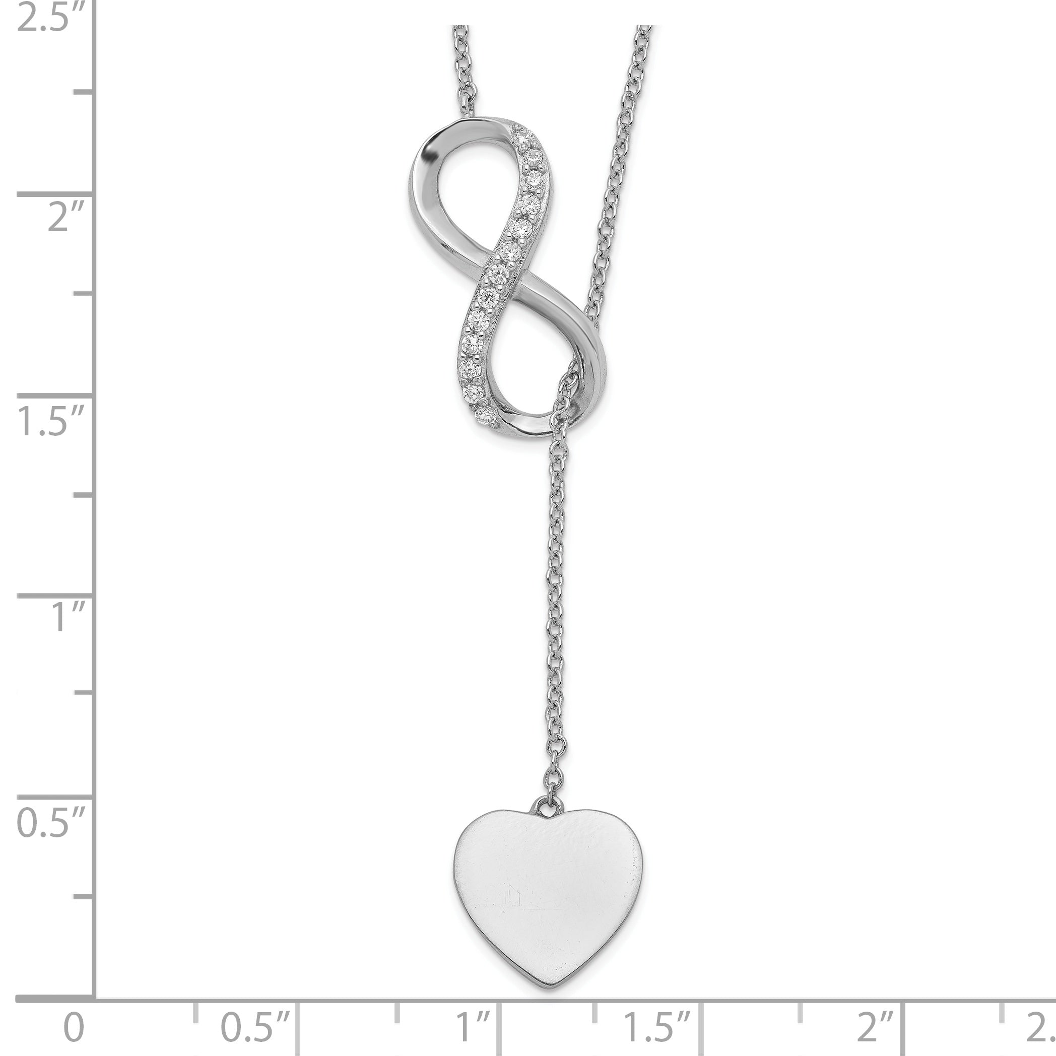 Sterling Silver RH-plated CZ Infinity/Heart w/2in ext. Y-Necklace