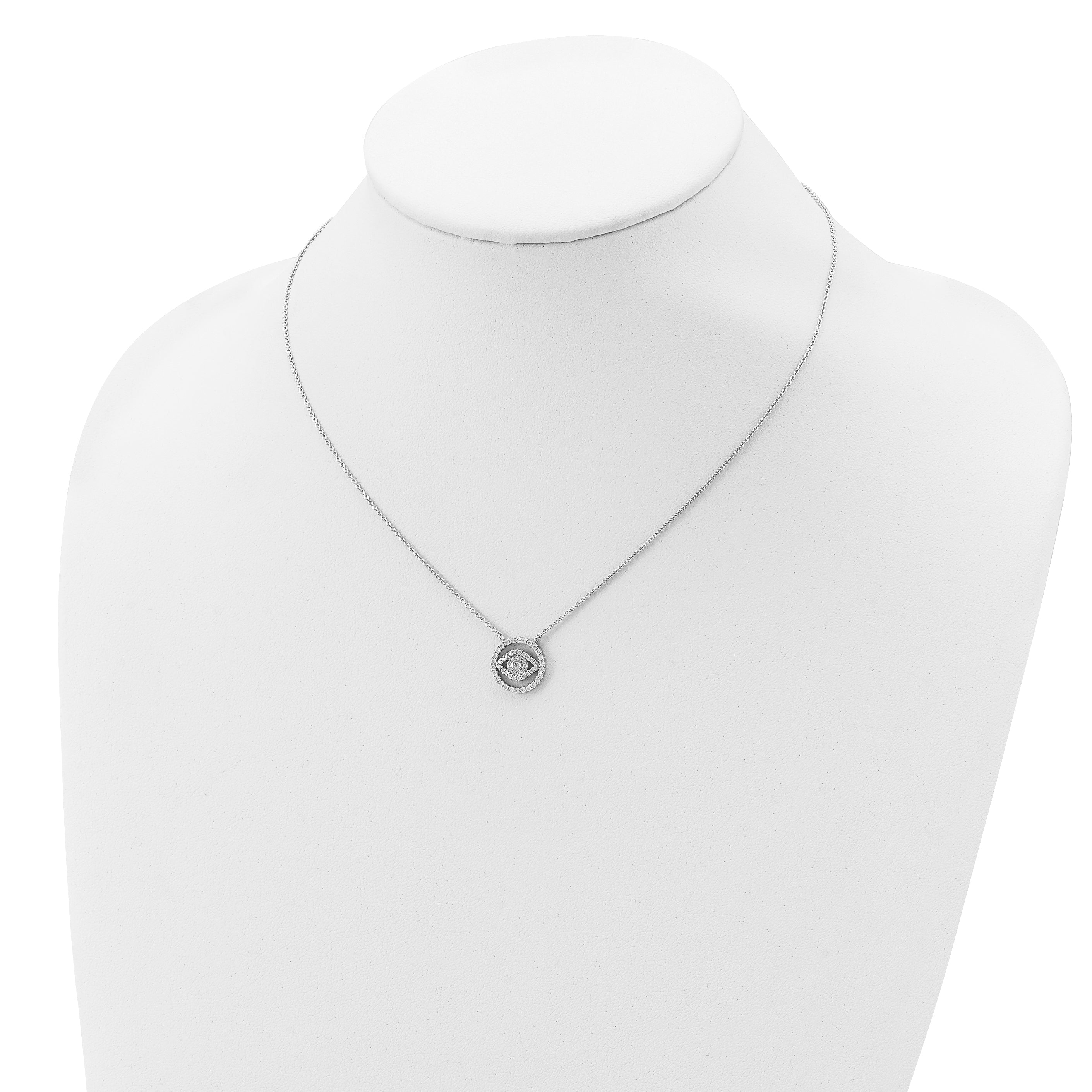 Sterling Silver Rhodium Plated CZ Evil Eye Necklace w/2in ext.