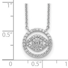 Sterling Silver Rhodium Plated CZ Evil Eye Necklace w/2in ext.