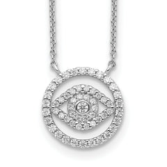 Sterling Silver Rhodium Plated CZ Evil Eye Necklace w/2in ext.