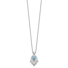 Sterling Silver Blue and Clear CZ Hamsa Necklace