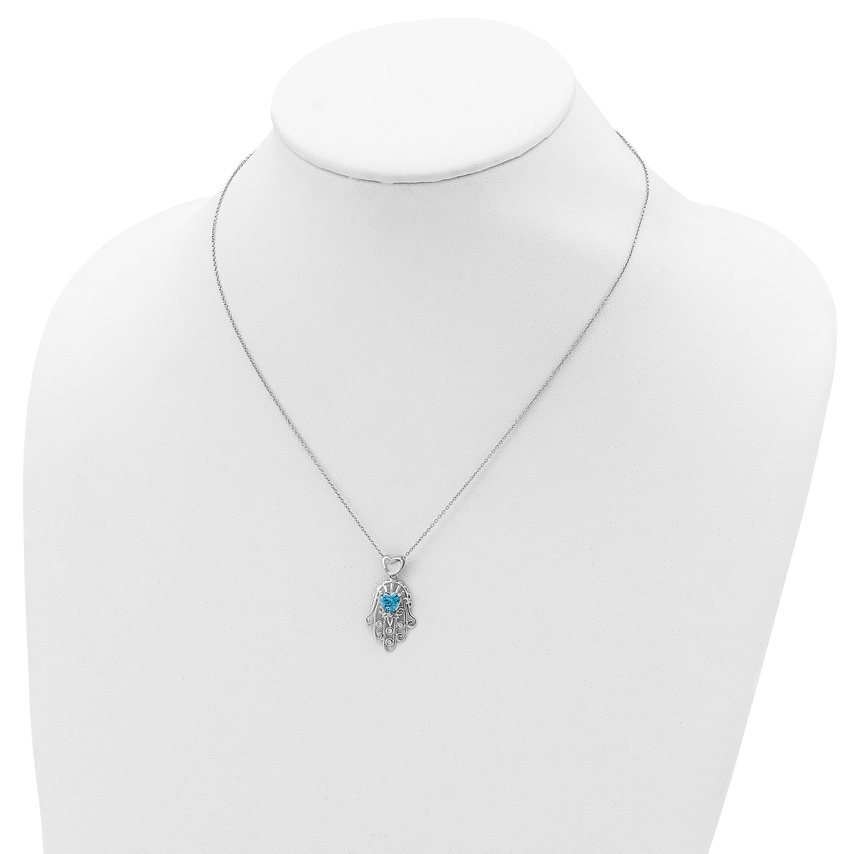 Sterling Silver Blue and Clear CZ Hamsa Necklace