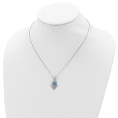 Sterling Silver Blue and Clear CZ Hamsa Necklace