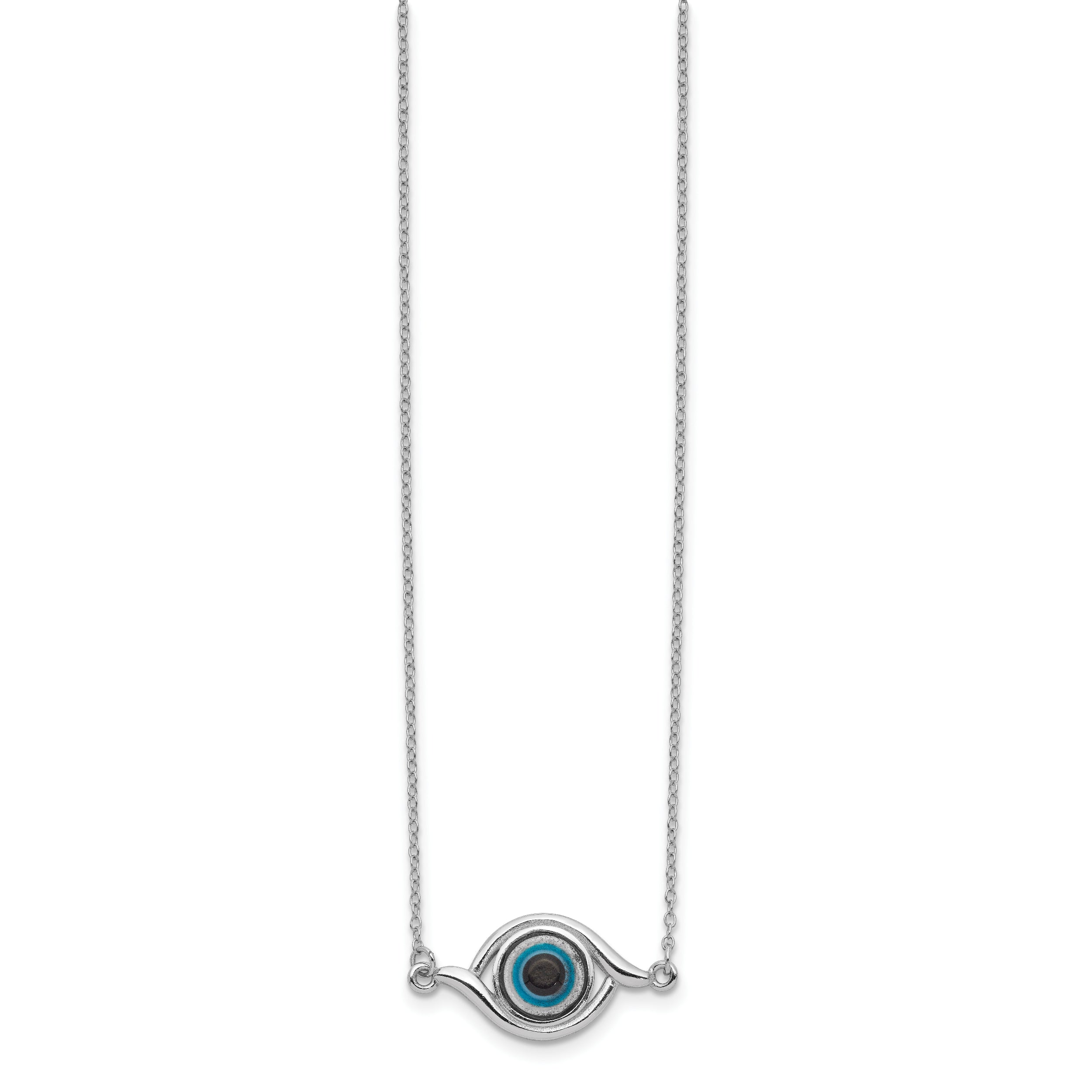 Sterling Silver Rhodium-plated Glass w/2in Ext Eye Necklace