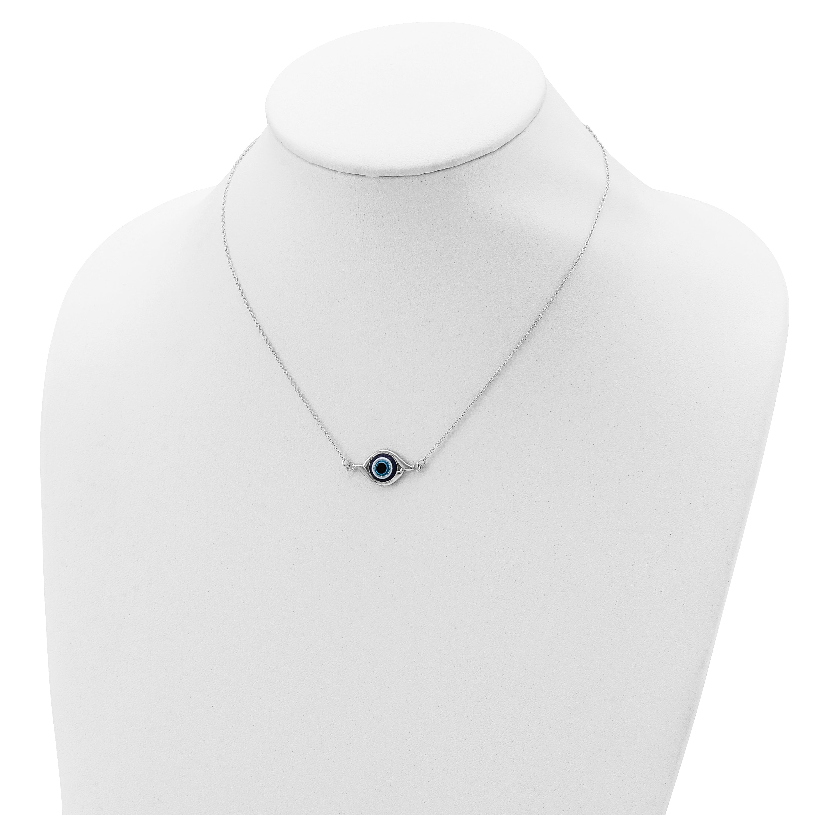 Sterling Silver Rhodium-plated Glass w/2in Ext Eye Necklace