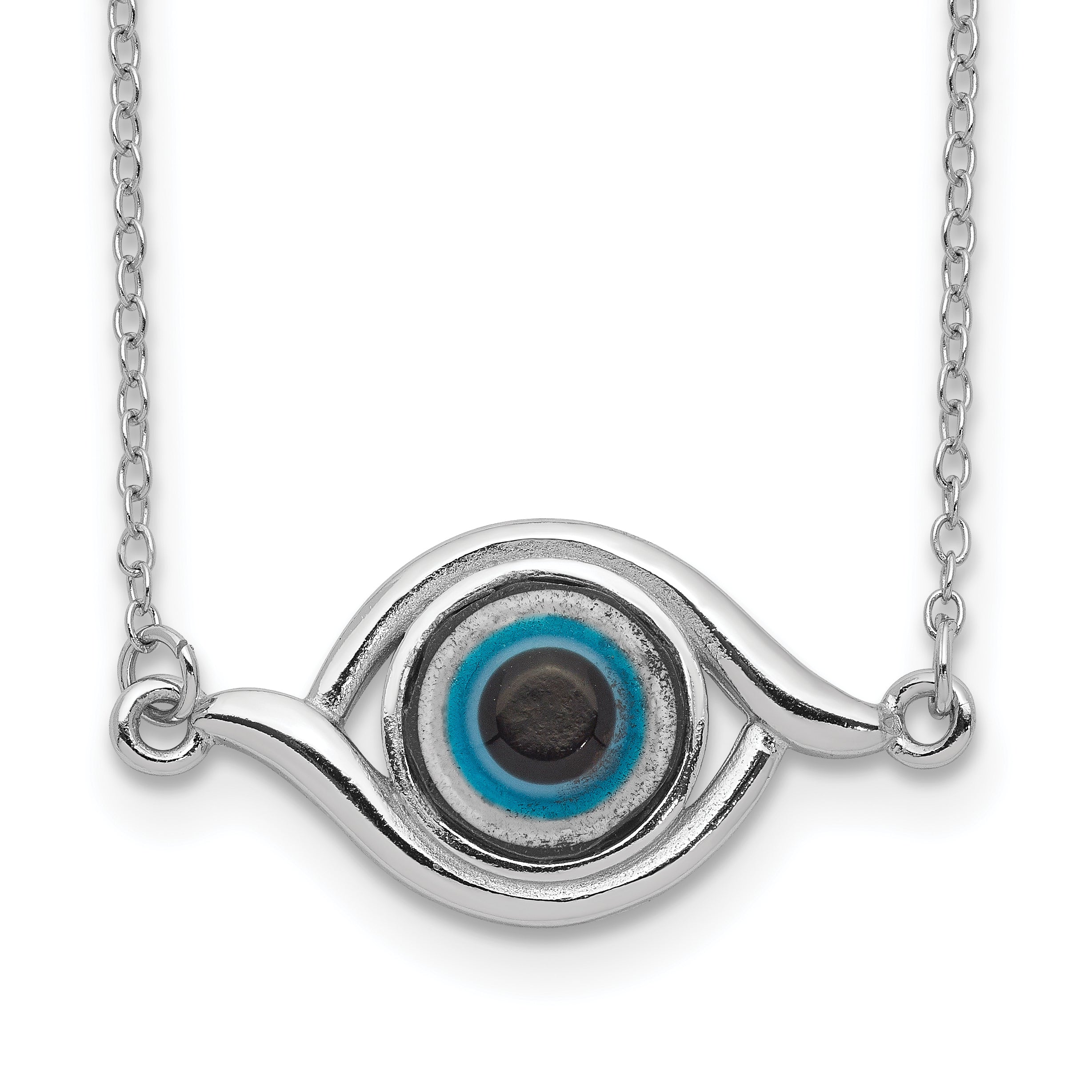 Sterling Silver Rhodium-plated Glass w/2in Ext Eye Necklace